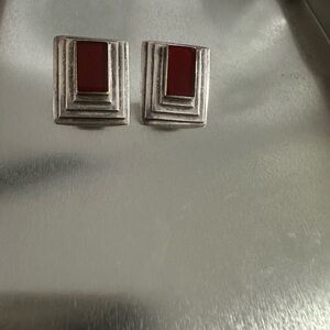 Sterling silver 925 and Red Geometric Earrings